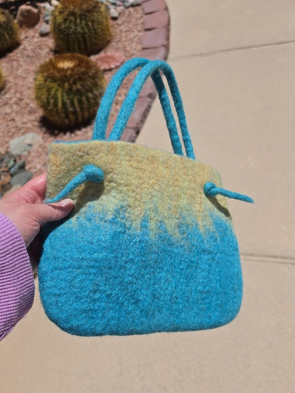 Handmade Felted Wool Ombre Handbag - Blue & Cream Artisan Satchel Tote